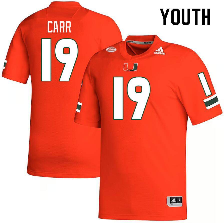 Youth #19 Ny Carr Miami Hurricanes College Football Jerseys Stitched-Orange